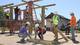 Students build the structure at the “ranch.”
